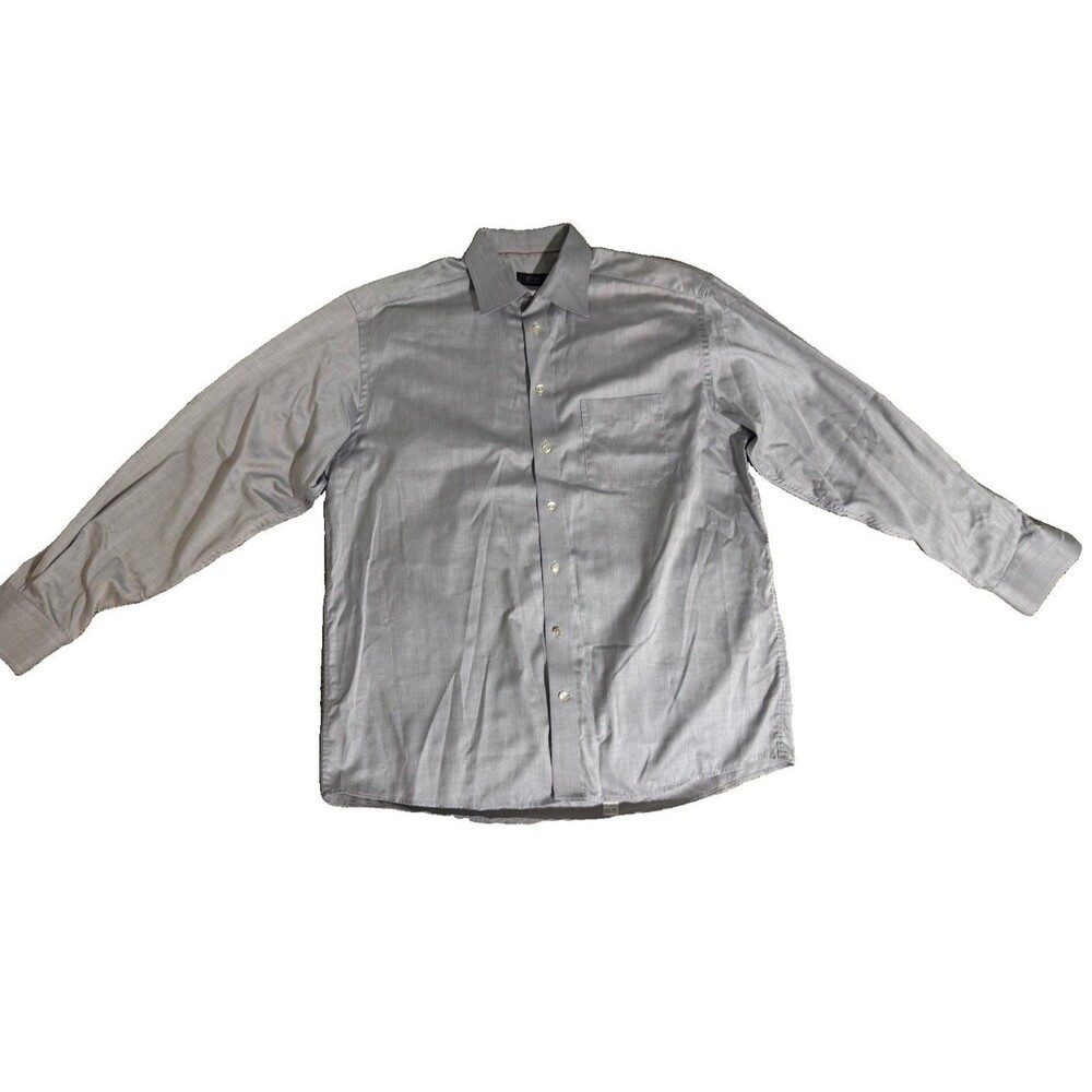 Men’s Eton Light Gray Herringbone Stretch Shirt Size 43, (17) French Cuff 32/33